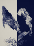 Coming Up for Air humpback whale art print, cream and indigo ocean wall art, flat print preview