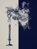 Lights Out candle smoke art print, cream and indigo moody wall art, flat print preview