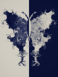 The Fold moth ink blot art print, cream and indigo study wall art, flat print preview